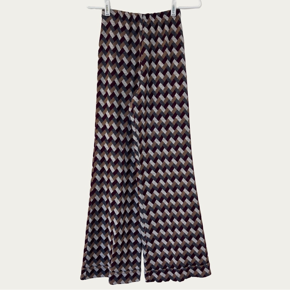 Vintage‎ 1960’s 1970’s wool feel Chevron Wide Leg Women's Pants XS